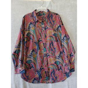 Lauren Ralph Lauren 2X Shirt Paisley Blue Red Colorful Cotton Western Casual